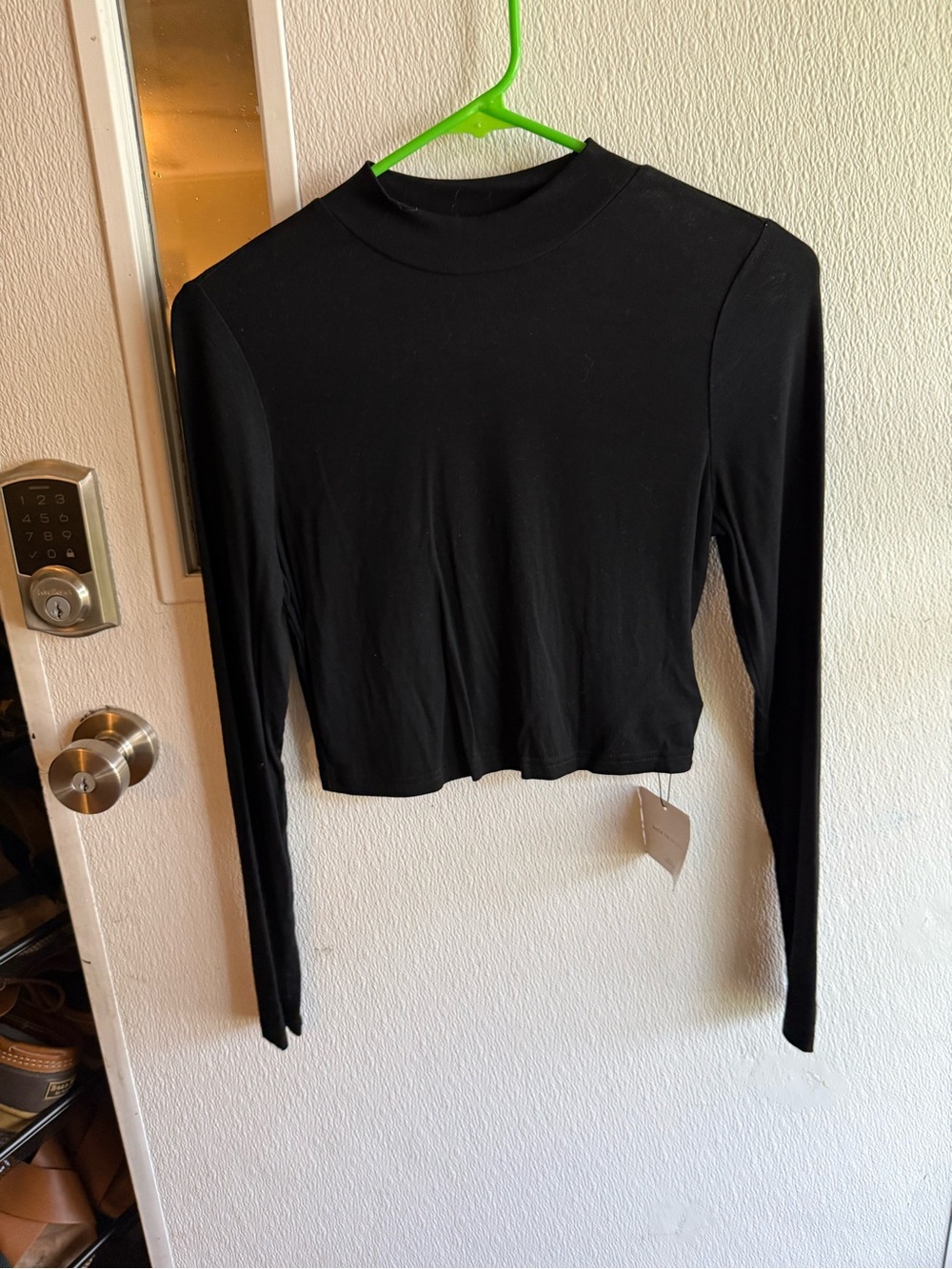SHEIN Black Long-Sleeve Mock Neck Crop Top